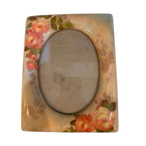 Vintage cottage Cottagecore peach pink Floral Ceramic Picture Frame - Picture 1 of 5
